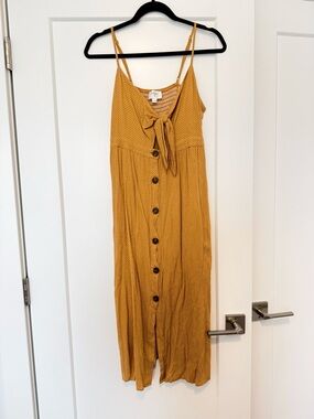 Everly Mustard Yellow Polka Dot Tie-Front Dress